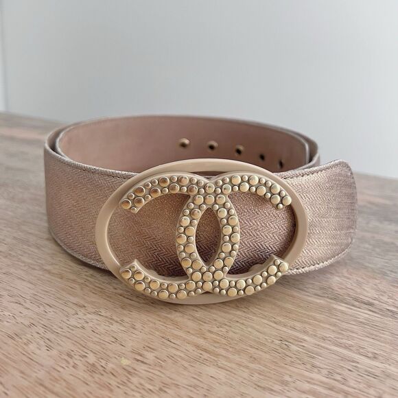 Chanel Authentic VTG 05 Womens Gold Wide Belt CC Logo Embellished Buckle Leather - Picture 2 of 16